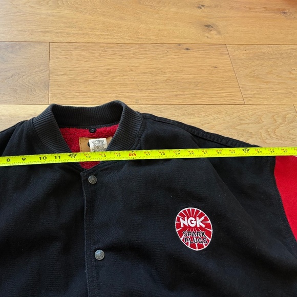 Men's Jacket XXL Black Red USA MADE NGK Spark Plugs Button Up ID Wear Lined - Picture 8 of 11
